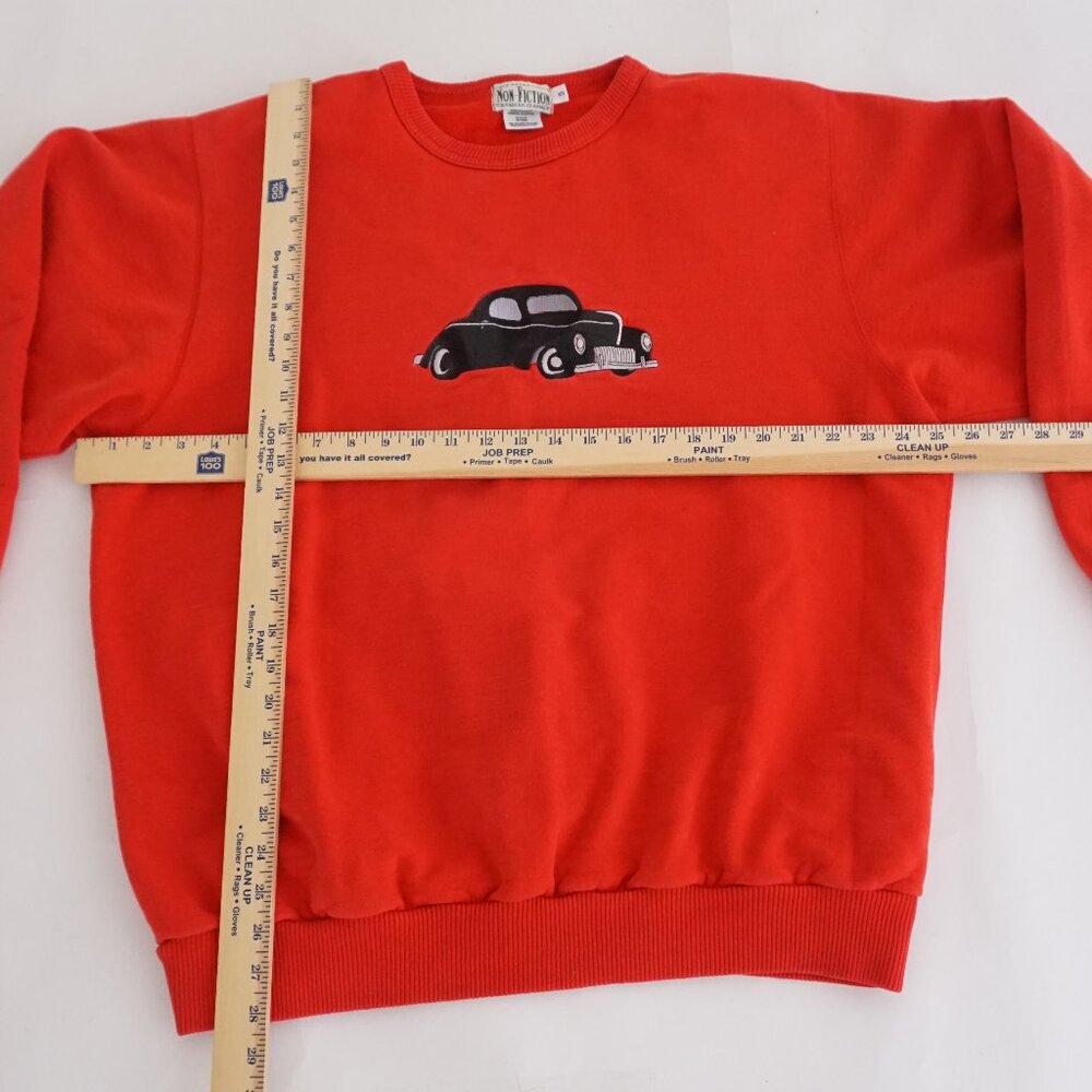 Vintage Non Fiction Red Car Graphic Crewneck Sweatshirt Top Soft Classic L - Picture 3 of 9